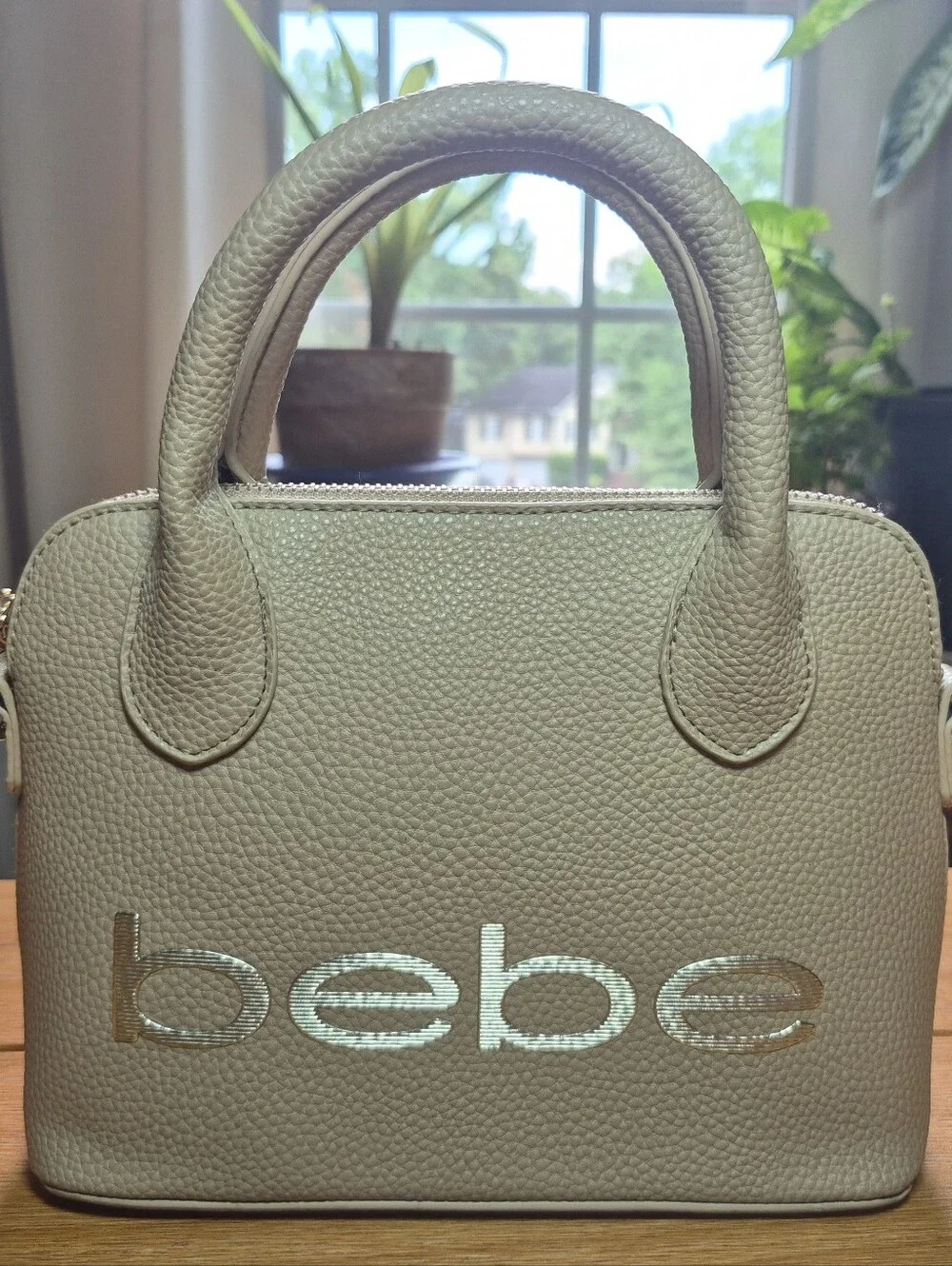 bebe Pebbled Satchel in Taupe